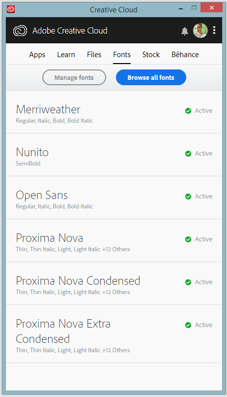 Installed and active adobe fonts not showing up in...